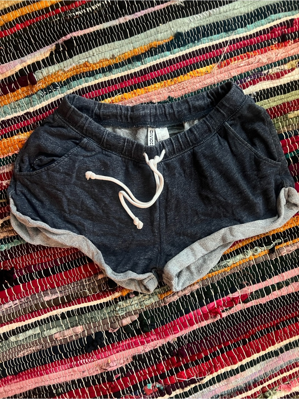 H&M Blue Athletic Drawstring Shorts with Light Gray Cuffs